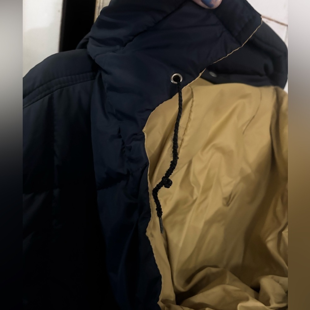 Cozy Struggle Gear Blue and Yellow Long Puffer Coat w/ Detachable Hood | Size M - Picture 6 of 11